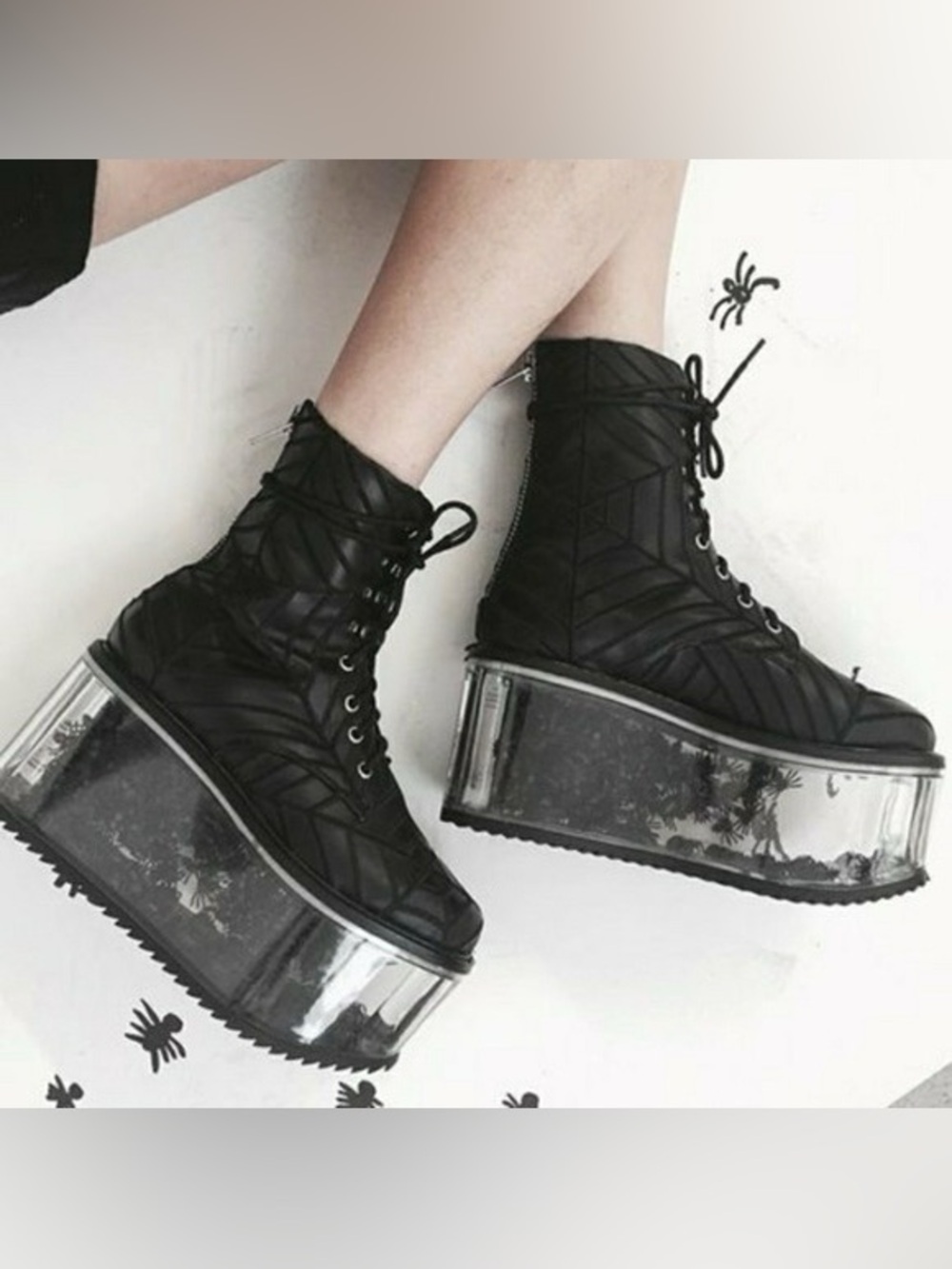 Dolly Bae Dolls Kill Harlots Black Platform Spider Web Lace-Up Ankle Boots - Picture 3 of 13